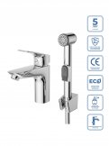 Смеситель для раковины без донного клапана с гигиеническим душем BelBagno DUE-LVM/HGN-CRM-W0
