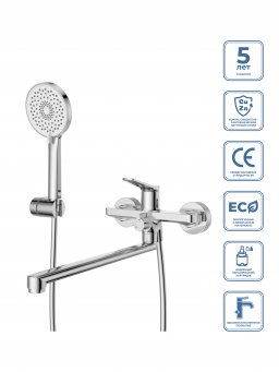 Смеситель для ванны и душа с длинным изливом BelBagno UNIQUE-VASM-L-CRM
